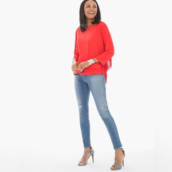 Chico's faux seude orange fringe top 3 XL 16 - Picture 5 of 12